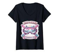 Donna Rise And Shine It's Powder Time Sci Donna Sciatore Ragazza Sci Maglietta con Collo a V