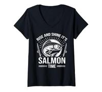 Donna Rise And Shine It's Salmon Time - Pesca al Salmone Maglietta con Collo a V