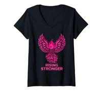 Donna Rising Stronger Phoenix - Nastro Rosa per la consapevolezza del Cancro al Seno Maglietta con Collo a V