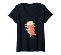 Donna Riso Sushi Dormire sotto gamberetti Maglietta con Collo a V