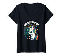 Donna Risolvere i Problemi Matematica Unicorn Graphic Maglietta con Collo a V