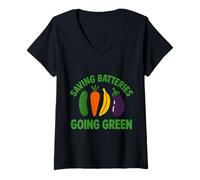 Donna Risparmio di batterie Going Green Divertente Inappropriato Umorismo Donne Maglietta con Collo a V