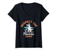 Donna Rispetta i Locali della Florida Divertente Alligator Surf Surf Maglietta con Collo a V