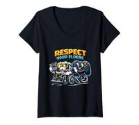 Donna Rispetta i Tuoi Anziani Retro Gaming Funny Gamer Controller Maglietta con Collo a V