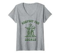 Donna Rispetta la Gente del Posto Bigfoot Sasquatch Cryptid Maglietta con Collo a V
