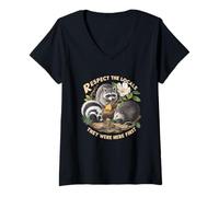 Donna Rispetta la Gente del Posto Opossum Possum Skunk Procione Api Miele Maglietta con Collo a V