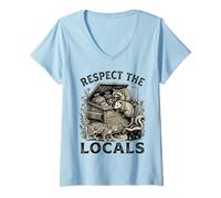 Donna Rispetta la Gente del Posto Raccoon Funny Street Cats Rispetta la Gente del Posto Maglietta con Collo a V