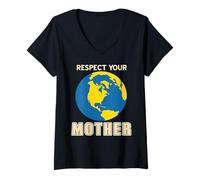 Donna Rispetta Madre Terra Natura Clima Ecologia Maglietta con Collo a V