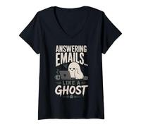 Donna Rispondere alle e-Mail Come Un Fantasma Divertente Ufficio di Halloween Maglietta con Collo a V