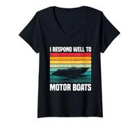 Donna Rispondo Bene a Motor Boats Retro Motor Boat Captain Maglietta con Collo a V