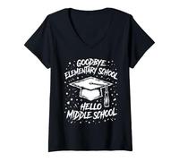 Donna Ritorno a Scuola Addio Elementary Hello Middle School Maglietta con Collo a V