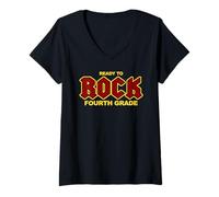 Donna Ritorno a Scuola Divertente Pronto a Rock Il Quarto Grado Maglietta con Collo a V
