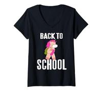 Donna Ritorno a Scuola Unicorno Zaino Rosa Studente Maglietta con Collo a V
