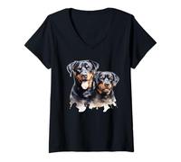 Donna Ritratti di Cani Rottweiler Maglietta con Collo a V