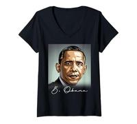 Donna Ritratto Barack Obama Presidente Patriottico Maglietta con Collo a V