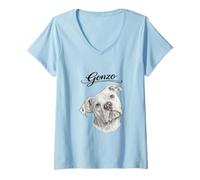 Donna Ritratto del Bulldog bizzarro Maglietta con Collo a V