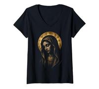 Donna Ritratto devozionale della Beata Vergine Maria Maglietta con Collo a V