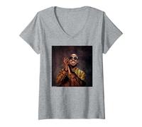 Donna Ritratto di Artista Stevie Wonder Motown di Michael Grecco Maglietta con Collo a V