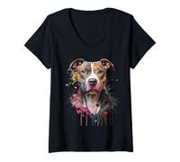 Donna Ritratto di Cane Pitbull Mamma Mamma Maglietta con Collo a V