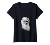 Donna Ritratto di Charles Darwin Maglietta con Collo a V