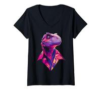 Donna Ritratto di Dinosauro Cool Motif T-Rex Maglietta con Collo a V