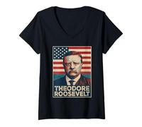 Donna Ritratto di Theodore Roosevelt Maglietta con Collo a V