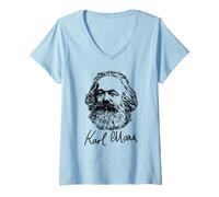 Donna Ritratto E Firma di Karl Marx Maglietta con Collo a V
