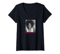 Donna Ritratto in Scala di Grigi di Whitney Houston Maglietta con Collo a V