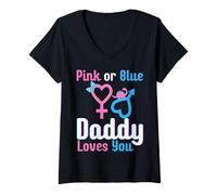 Donna Rivelazione del Sesso del Baby Shower Rosa o Blu di Daddy Loves You Maglietta con Collo a V