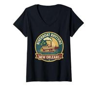 Donna Riverboat Rhythms Camicia New Orleans Steamboat Jazz Fun Maglietta con Collo a V