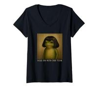 Donna Rizz Em con Il 'Tism Weird Frog Maglietta con Collo a V