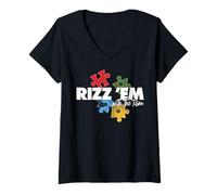 Donna Rizz Em With The Tism Kids Funny Autism Women Men Anime Maglietta con Collo a V