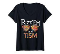 Donna Rizz Em With The Tism Sunglasses Funny Autism Awareness Maglietta con Collo a V