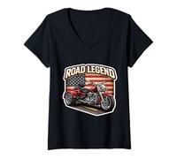Donna Road Legend Classic Trike Motociclista American Triker Maglietta con Collo a V