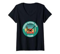 Donna Roadrunner Bird Saguaro Parco nazionale Arizona Desert Vintage Maglietta con Collo a V