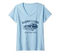 Donna Roadway Legends Piombo Slitte Regola Auto Classico Retro Design Maglietta con Collo a V
