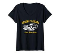 Donna Roadway Legends Piombo Slitte Regola Auto Classico Retro Design Maglietta con Collo a V