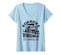 Donna Roanoke Virginia Stati Uniti d'America Old Ferrovia Treno Vintage Style Design Maglietta con Collo a V