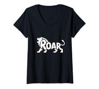 Donna Roar Lion Word Art - Leo Zodiac Strength & Leadership Design Maglietta con Collo a V