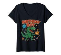 Donna Roaring Birthday Boy Dinosaur Celebration Design Maglietta con Collo a V