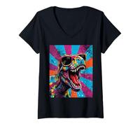 Donna Roaring T Rex Colorful Pop Art Dinosaur Graphic Kids Boys Maglietta con Collo a V