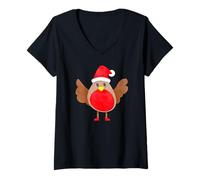Donna Robin Red Breast Natale Maglietta con Collo a V