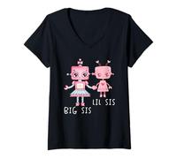 Donna Robo Girl Robot Sorella Robotica Lil Sis Big Sis Match Fratello Maglietta con Collo a V