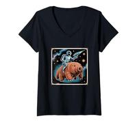 Donna Robot Equitazione Tardigrade Divertente Water Bear Sci-Fi Retro Spazio Maglietta con Collo a V