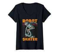Donna Robot Skateboard Ragazzi Skateboarding Design Skater Bambini Maglietta con Collo a V