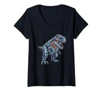 Donna Robot T Rex Cyber Dinosaur Mecha King Design Maglietta con Collo a V