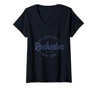 Donna Rochester New York Retro NY Pride Maglietta con Collo a V