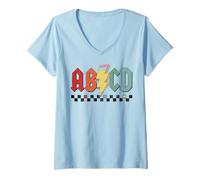 Donna Rock Abcd Ritorno A Scuola Abcd Prescolare Insegnante Apprezzamento Maglietta con Collo a V