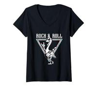 Donna Rock And Roll - Chitarra Flamingo Cool Vibe Maglietta con Collo a V