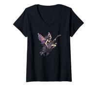 Donna Rock and Roll Fairy - Costume da fata con chitarra ad alto volume Maglietta con Collo a V